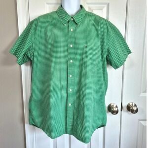 Tommy Hilfiger green plaid short sleeve button down shirt Men's XL